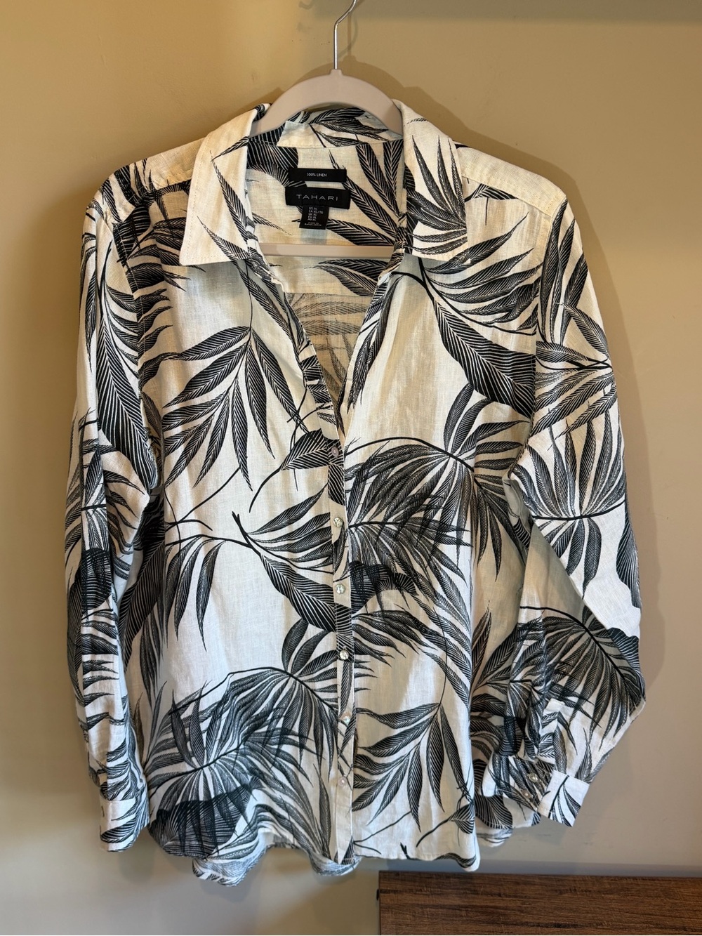 Tahari Linen Tunic Blouse Button Up Collared XL